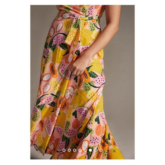 HUTCH x Anthropologie Yellow Fruit Print Hi Low Maxi Wrap Dress XL NWT - Picture 7 of 9